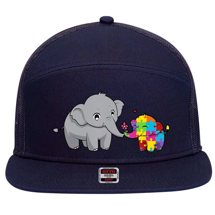 Cute Elephant Autism Awareness 7 Panel Mesh Trucker Snapback Hat