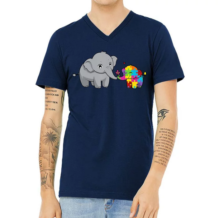 Cute Elephant Autism Awareness V-Neck T-Shirt