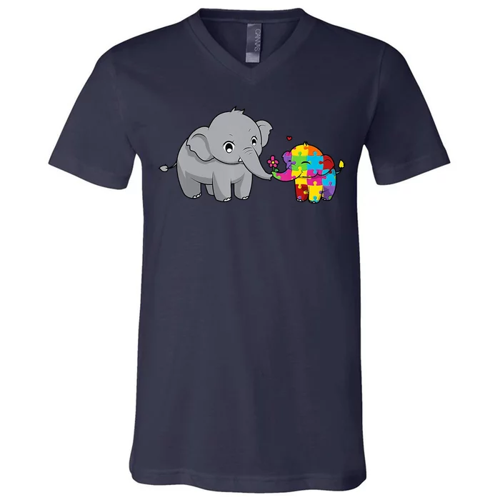 Cute Elephant Autism Awareness V-Neck T-Shirt