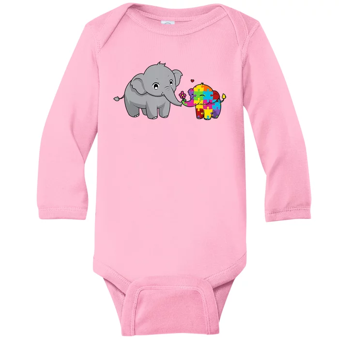 Cute Elephant Autism Awareness Baby Long Sleeve Bodysuit