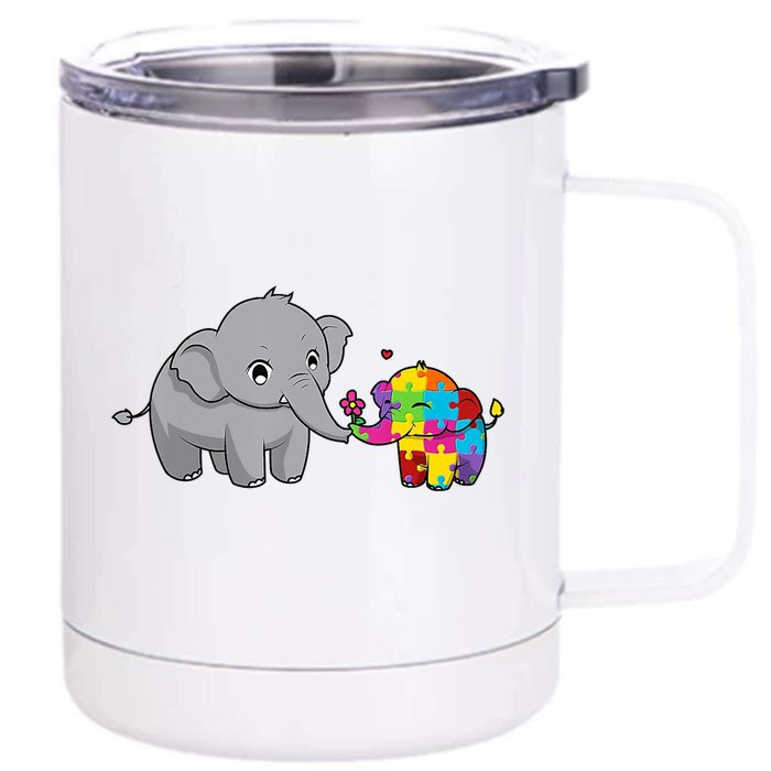 Cute Elephant Autism Awareness Front & Back 12oz Stainless Steel Tumbler Cup