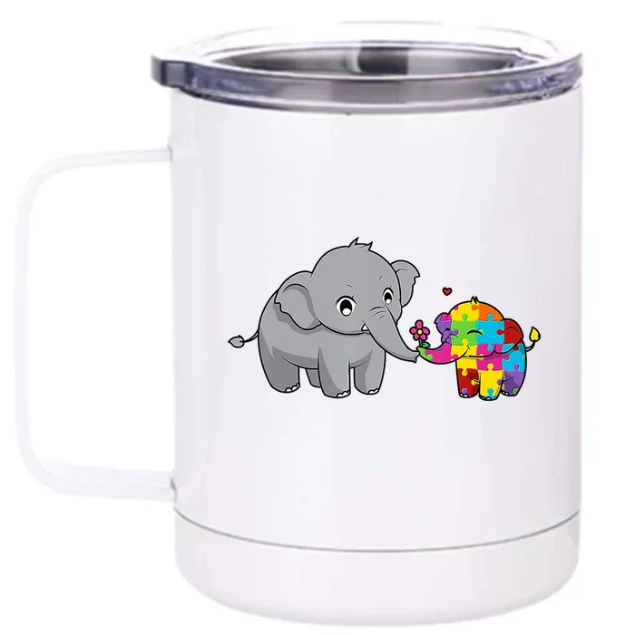 Cute Elephant Autism Awareness Front & Back 12oz Stainless Steel Tumbler Cup