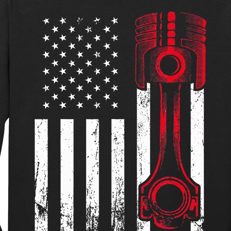 Car Enthusiast  American Flag Piston Muscle Car Gift Tall Long Sleeve T-Shirt