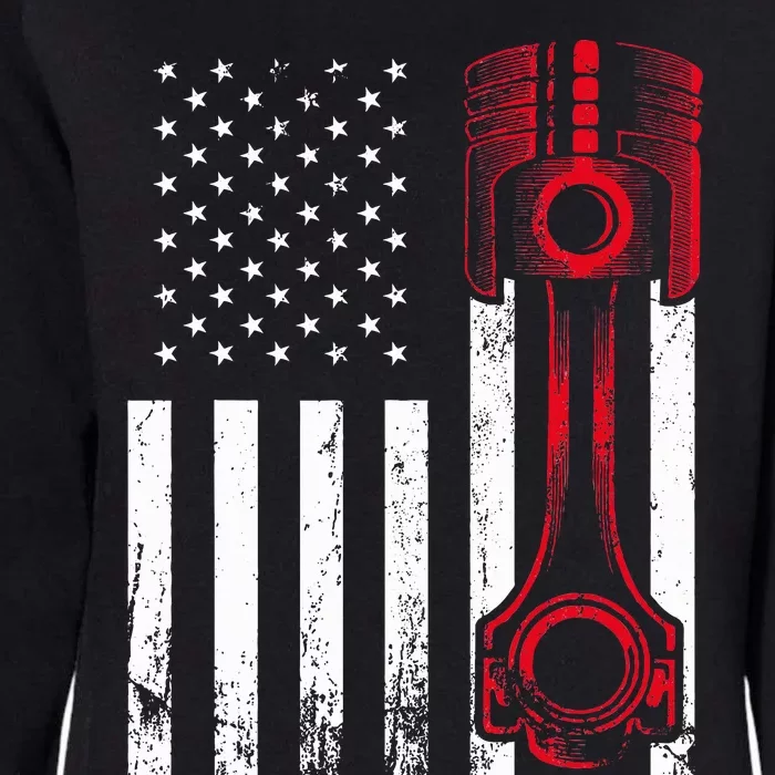 Car Enthusiast  American Flag Piston Muscle Car Gift Womens California Wash Sweatshirt