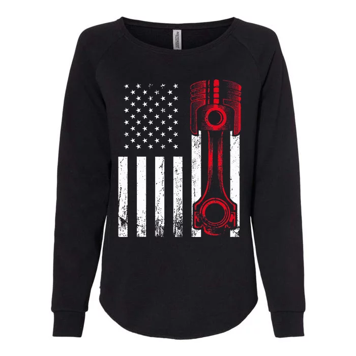 Car Enthusiast  American Flag Piston Muscle Car Gift Womens California Wash Sweatshirt