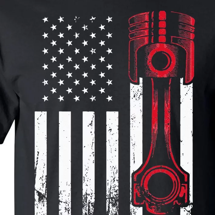 Car Enthusiast American Flag Piston Muscle Car Gift Tall T-Shirt