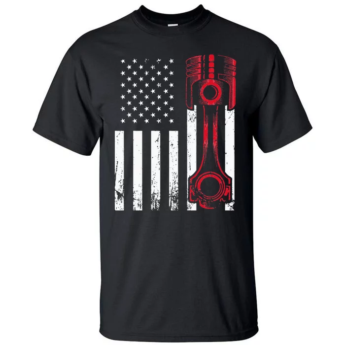 Car Enthusiast American Flag Piston Muscle Car Gift Tall T-Shirt