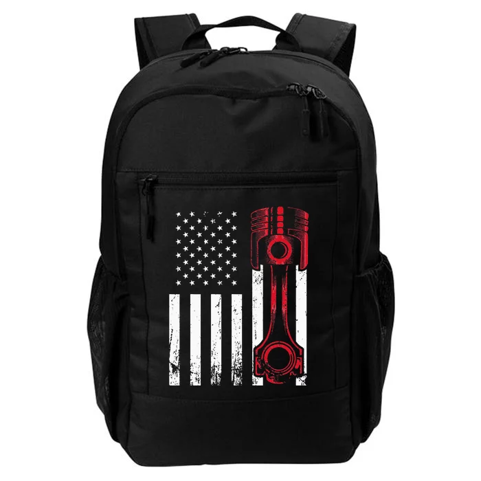 Car Enthusiast American Flag Piston Muscle Car Gift Daily Commute Backpack