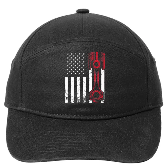 Car Enthusiast American Flag Piston Muscle Car Gift 7-Panel Snapback Hat