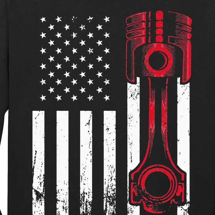 Car Enthusiast American Flag Piston Muscle Car Gift Tall Long Sleeve T-Shirt