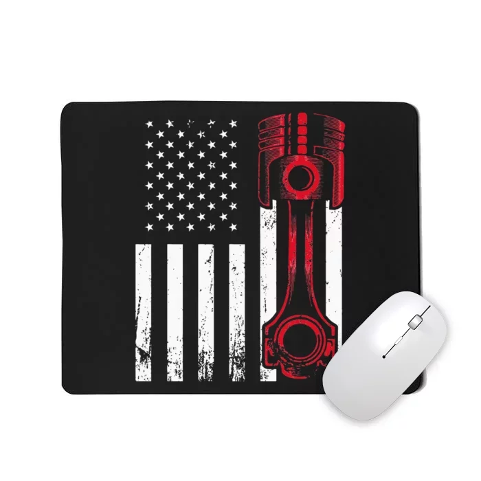 Car Enthusiast American Flag Piston Muscle Car Gift Mousepad