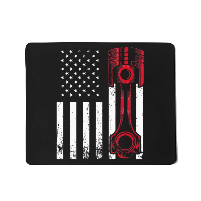 Car Enthusiast American Flag Piston Muscle Car Gift Mousepad