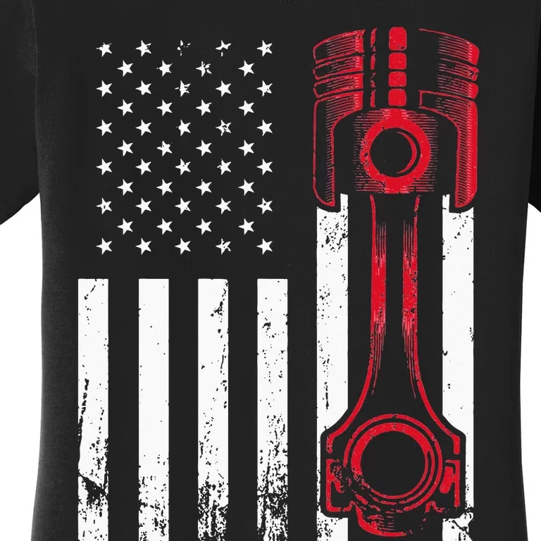 Car Enthusiast American Flag Piston Muscle Car Gift Women's T-Shirt