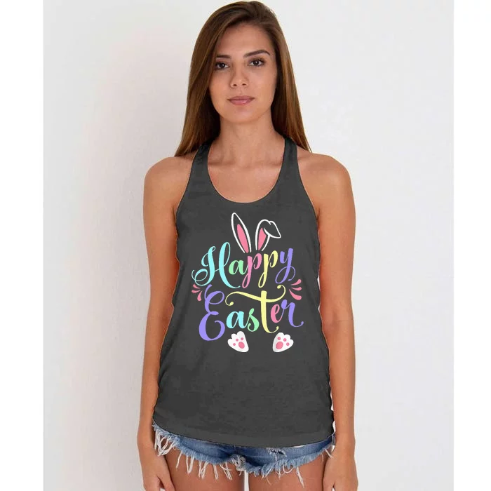 Cute Easter Bunny Face Funny Happy Easter Day Women's Knotted Racerback Tank