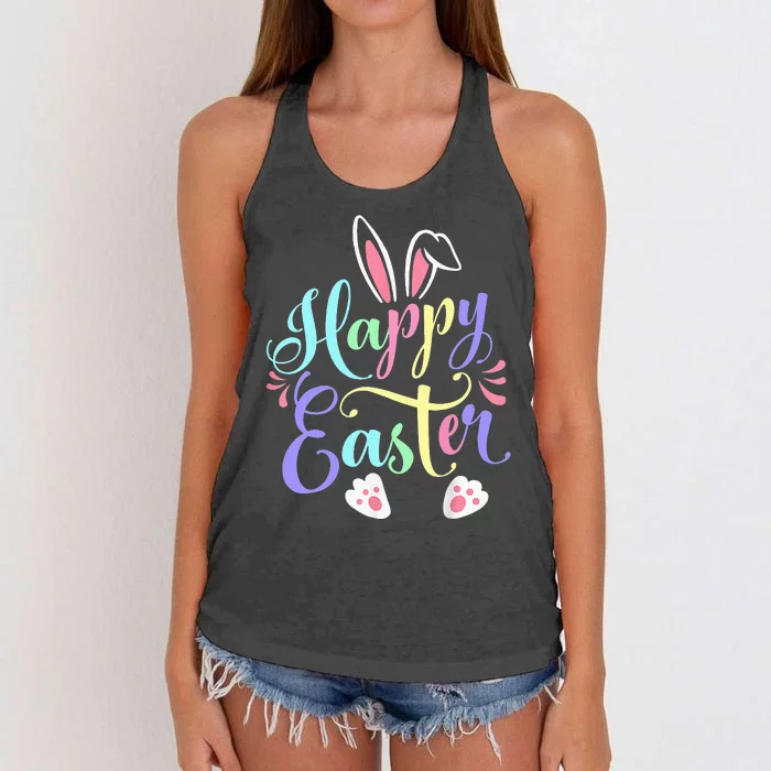 Cute Easter Bunny Face Funny Happy Easter Day Women's Knotted Racerback Tank