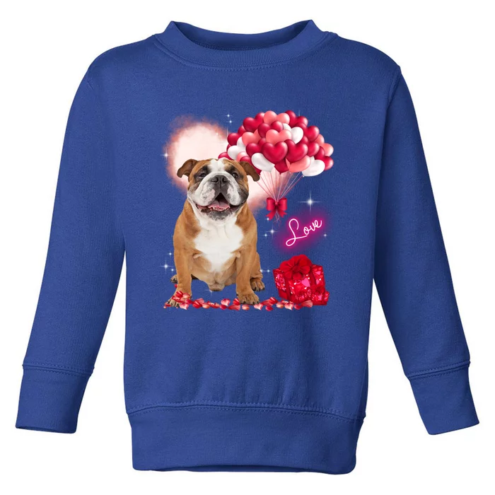 Cute English Bulldog Balloon Heart Valentine's Day Valentine Cool Gift Toddler Sweatshirt