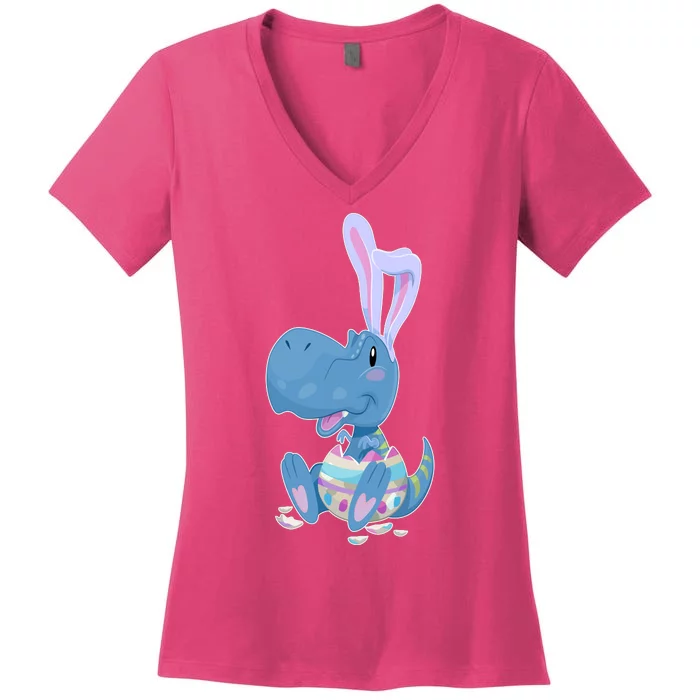 Cute Easter Baby Dinosaur Easter Egg Women's V-Neck T-Shirt