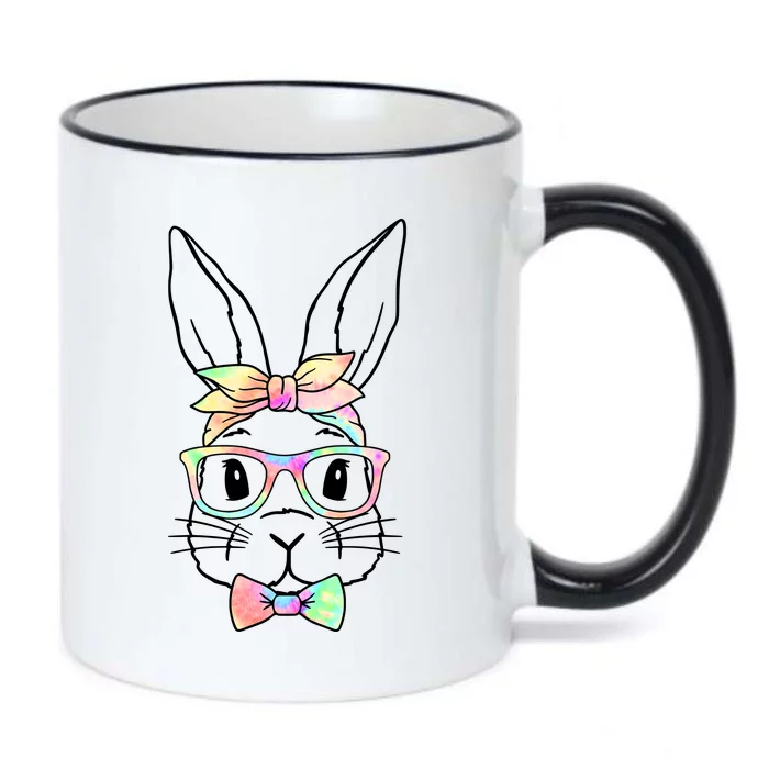 Cute Easter Bunny Pastel Tie Dye Bow Tie Glasses Black Color Changing Mug