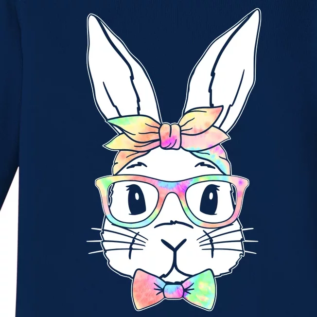 Cute Easter Bunny Pastel Tie Dye Bow Tie Glasses Baby Long Sleeve Bodysuit