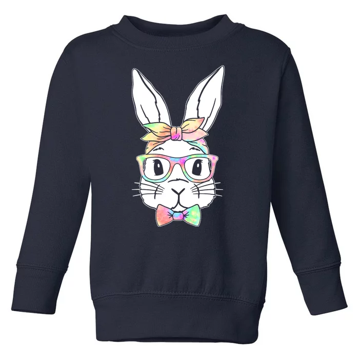 Cute Easter Bunny Pastel Tie Dye Bow Tie Glasses Toddler Sweatshirt