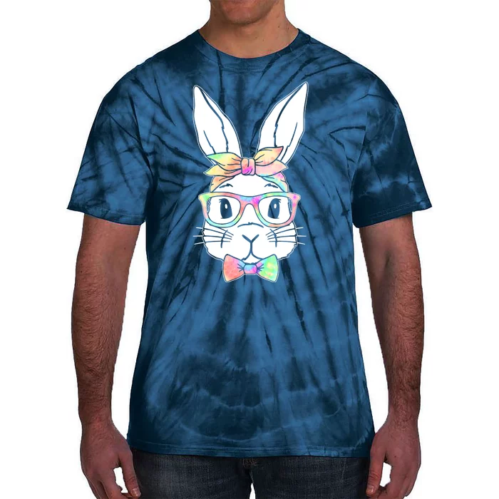 Cute Easter Bunny Pastel Tie Dye Bow Tie Glasses Tie-Dye T-Shirt