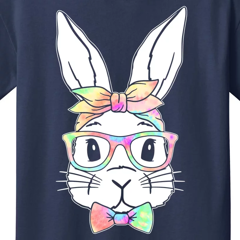 Cute Easter Bunny Pastel Tie Dye Bow Tie Glasses Kids T-Shirt