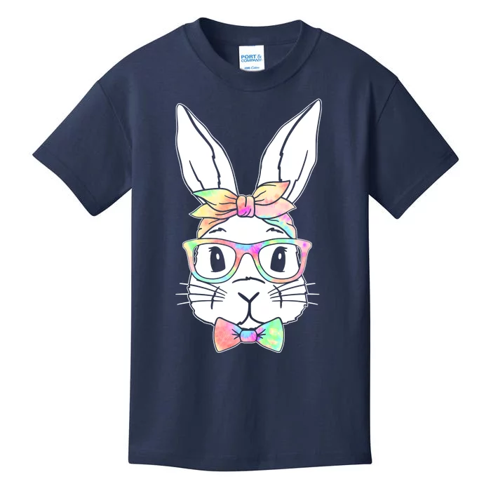 Cute Easter Bunny Pastel Tie Dye Bow Tie Glasses Kids T-Shirt