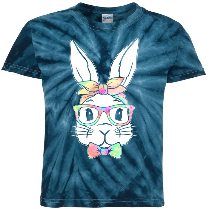 Cute Easter Bunny Pastel Tie Dye Bow Tie Glasses Kids Tie-Dye T-Shirt