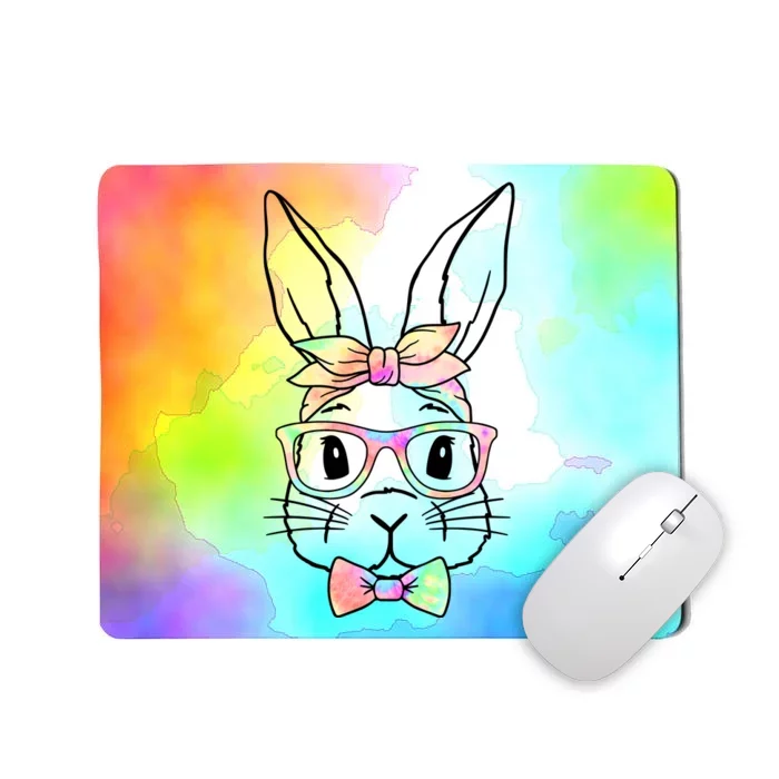 Cute Easter Bunny Pastel Tie Dye Bow Tie Glasses Mousepad