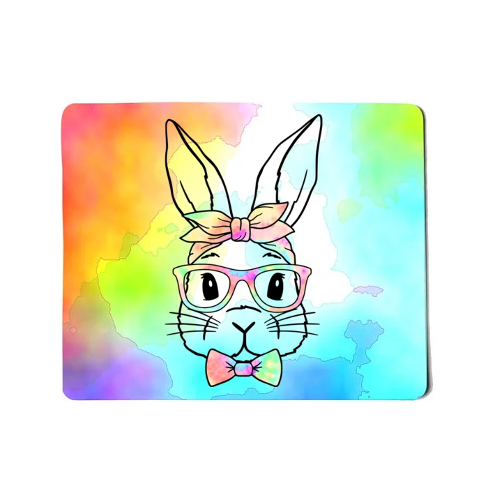 Cute Easter Bunny Pastel Tie Dye Bow Tie Glasses Mousepad