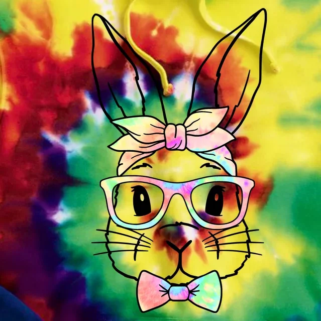 Cute Easter Bunny Pastel Tie Dye Bow Tie Glasses Tie Dye Hoodie