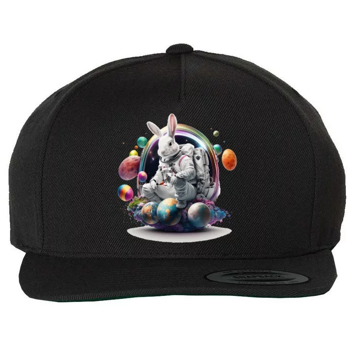 Cute Easter Bunny Astronaut In Space Egg Planets Wool Snapback Cap