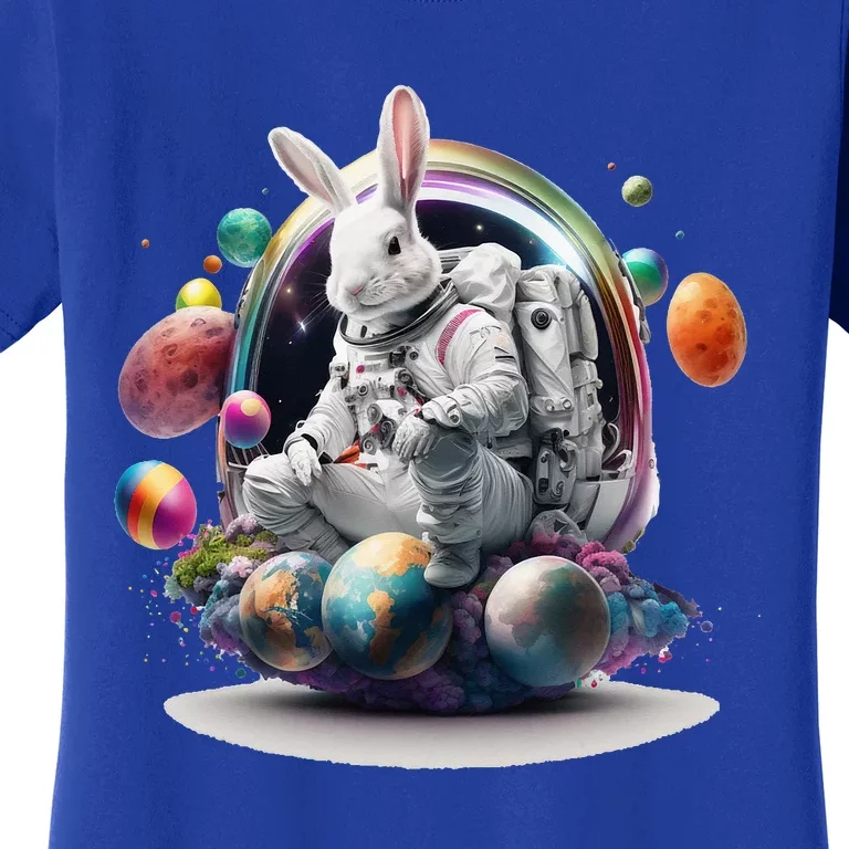 Cute Easter Bunny Astronaut In Space Egg Planets Women's T-Shirt