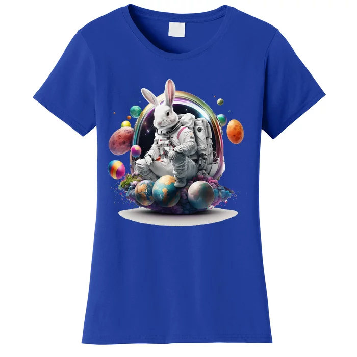 Cute Easter Bunny Astronaut In Space Egg Planets Women's T-Shirt