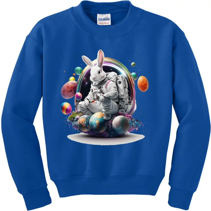 Cute Easter Bunny Astronaut In Space Egg Planets Kids Sweatshirt