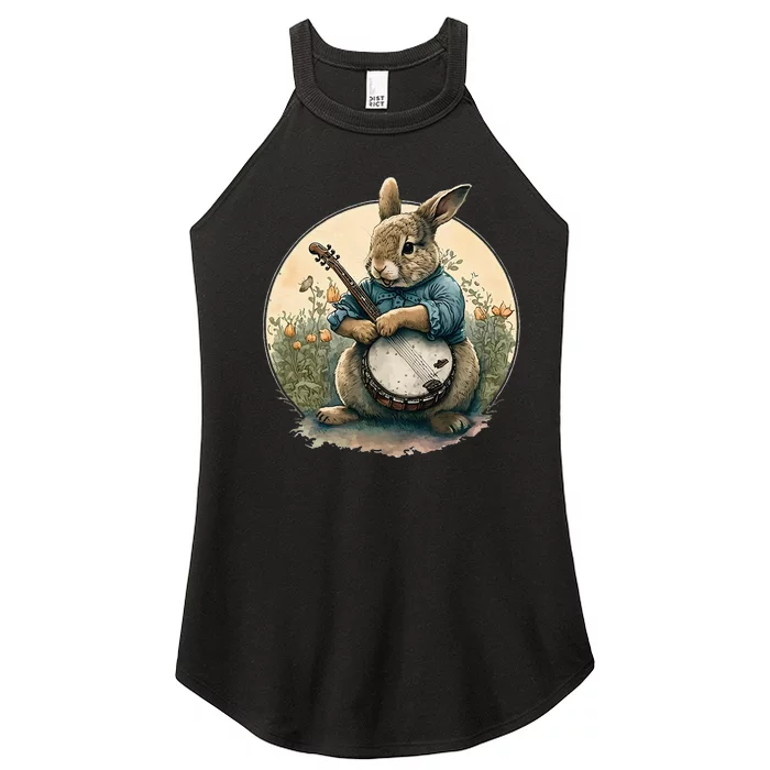 Cute Easter Bunny Rabbit Playing Banjo for Music Lovers Women’s Perfect Tri Rocker Tank