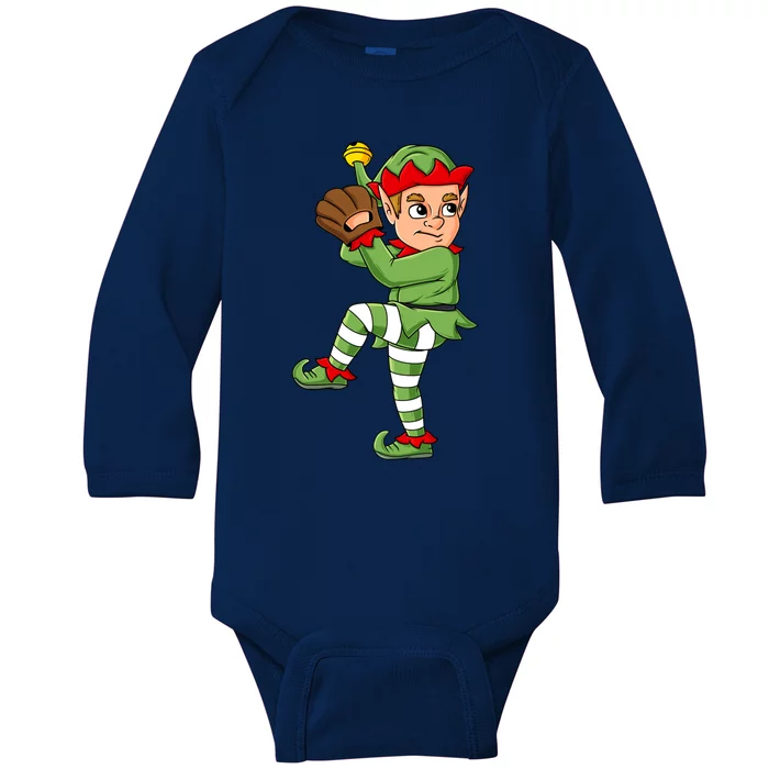 Christmas Elf Baseball Pitcher Teens Xmas Cute Gift Baby Long Sleeve Bodysuit