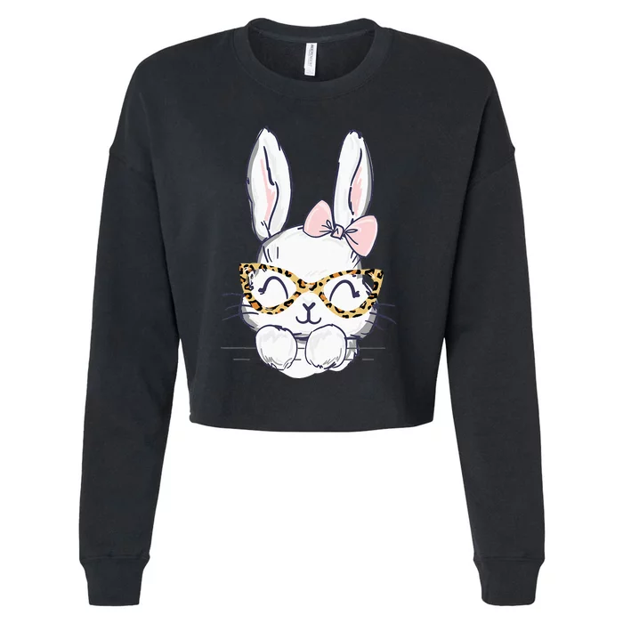 Cute Easter Bunny with cheetah glasses for the mom or Cropped Pullover Crew