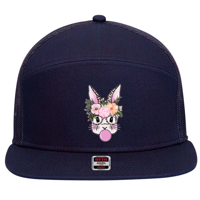 Cute Easter Bunny With Flower Crown And Bubblegum 7 Panel Mesh Trucker Snapback Hat