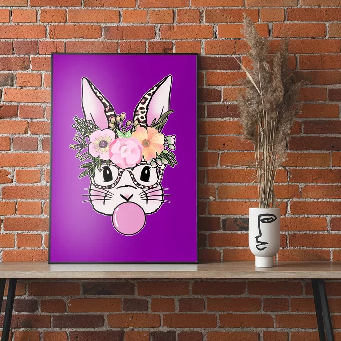 Cute Easter Bunny With Flower Crown And Bubblegum Poster