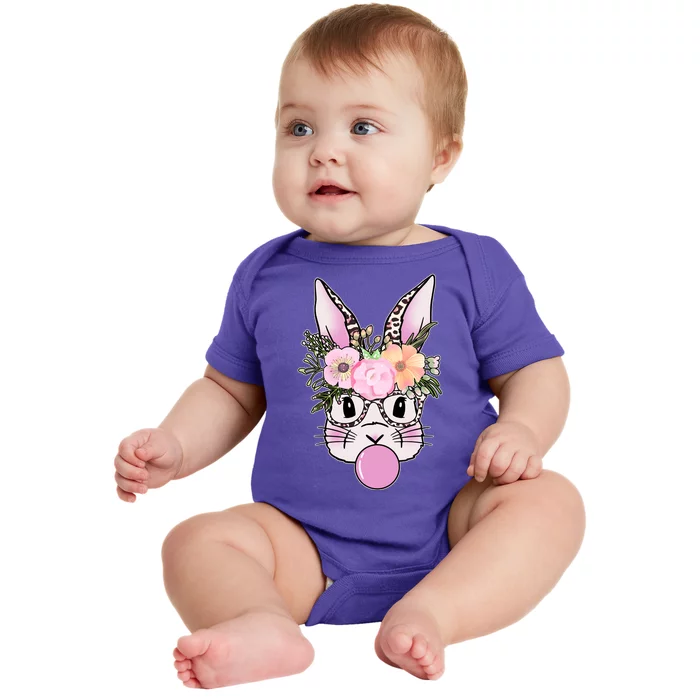 Cute Easter Bunny With Flower Crown And Bubblegum Baby Bodysuit