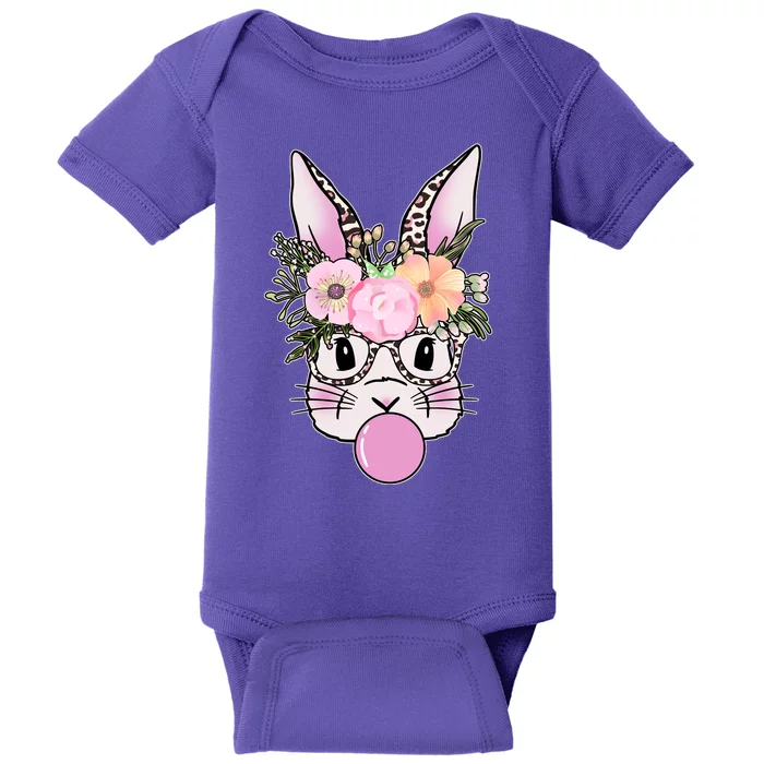 Cute Easter Bunny With Flower Crown And Bubblegum Baby Bodysuit