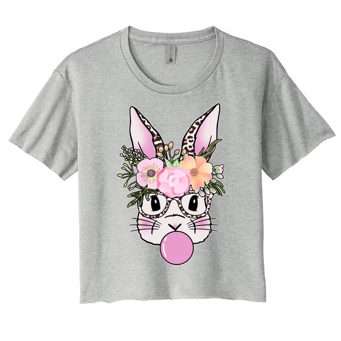 Cute Easter Bunny With Flower Crown And Bubblegum Women's Crop Top Tee