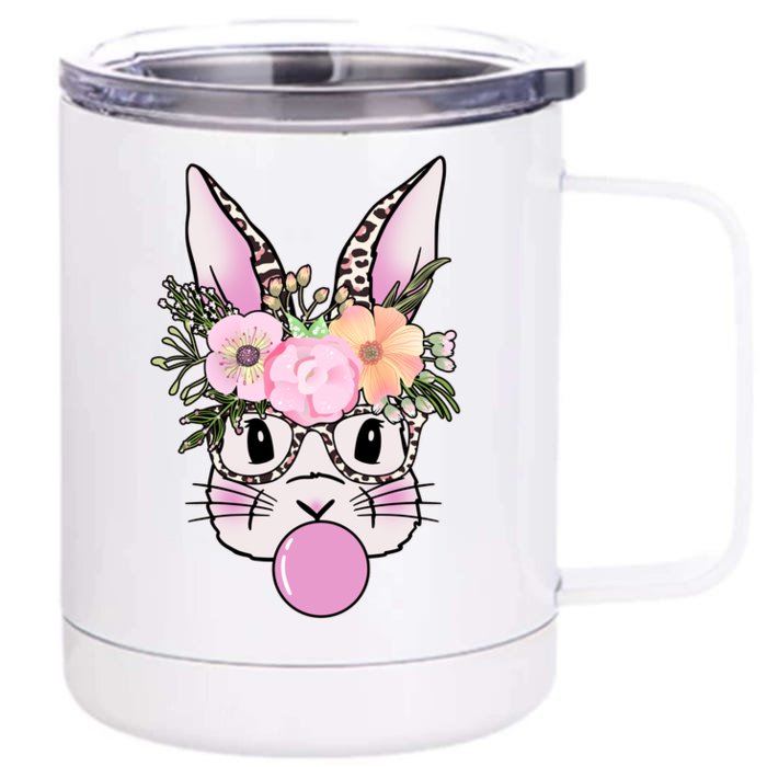 Cute Easter Bunny With Flower Crown And Bubblegum Front & Back 12oz Stainless Steel Tumbler Cup