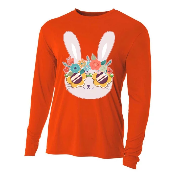 Cute Easter Bunny With Flower Crown And Sunglasses Cooling Performance Long Sleeve Crew