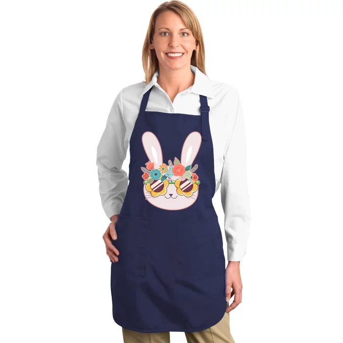 Cute Easter Bunny With Flower Crown And Sunglasses Full-Length Apron With Pocket