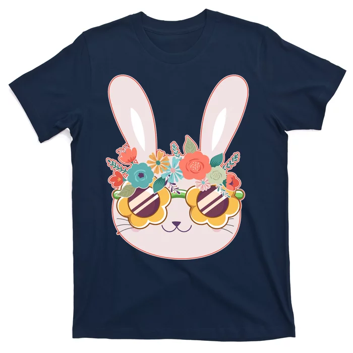 Cute Easter Bunny With Flower Crown And Sunglasses T-Shirt