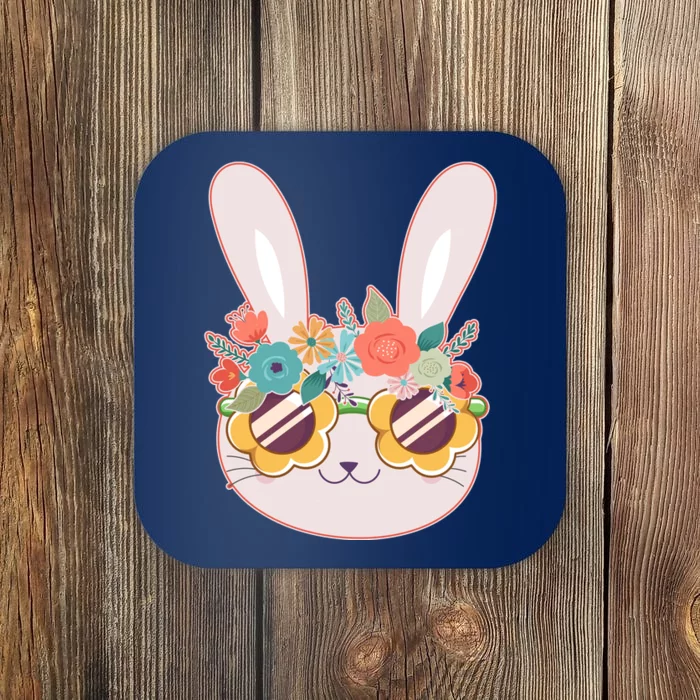 Cute Easter Bunny With Flower Crown And Sunglasses Coaster