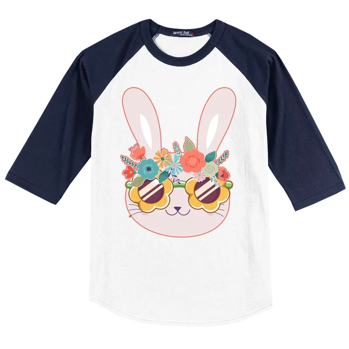 Cute Easter Bunny With Flower Crown And Sunglasses Baseball Sleeve Shirt