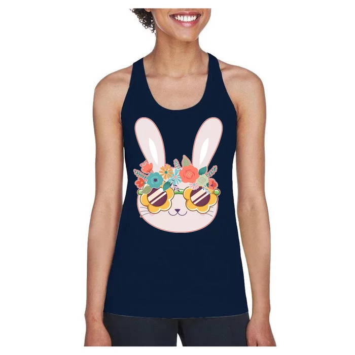 Cute Easter Bunny With Flower Crown And Sunglasses Women's Racerback Tank